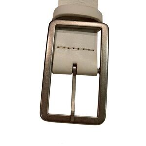 Faux White Leather Belt Silver Buckle—see what’s inside